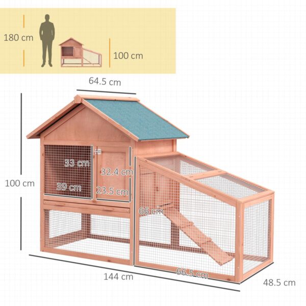 2-Tier Rabbit Hutch - Outdoor Guinea Pig Cage - dimensions view