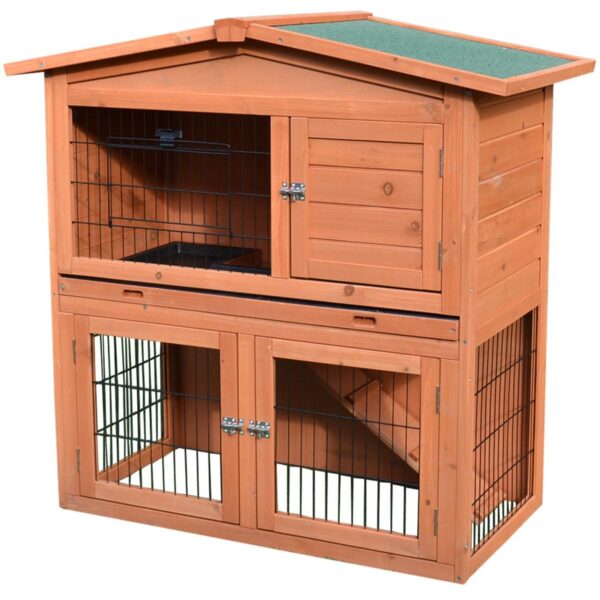 2-Tier Rabbit Hutch - With Ramp & Slide-Out Tray - white background view