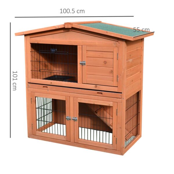 2-Tier Rabbit Hutch - With Ramp & Slide-Out Tray - dimensions view