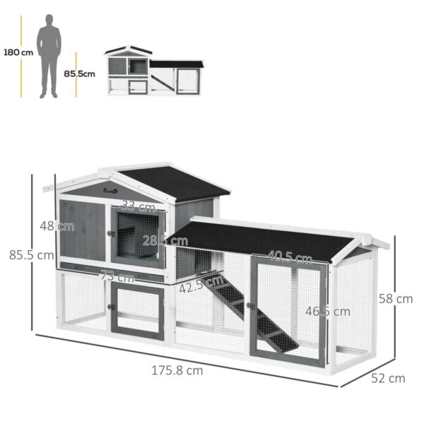 2‑Tier Rabbit Hutch - With Run, Tray & Ramp - dimensions view