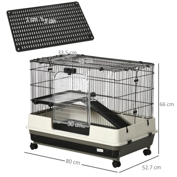 2-Tier Rolling Animal Cage - Rabbit Hutch with Ramp - dimensions view