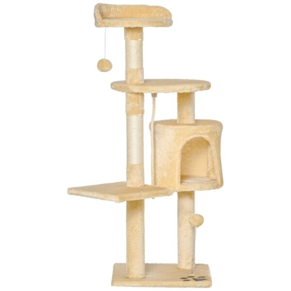 4-Tier Cat Tree - 114cm Activity Centre with Toys & Scratching Post - white background view
