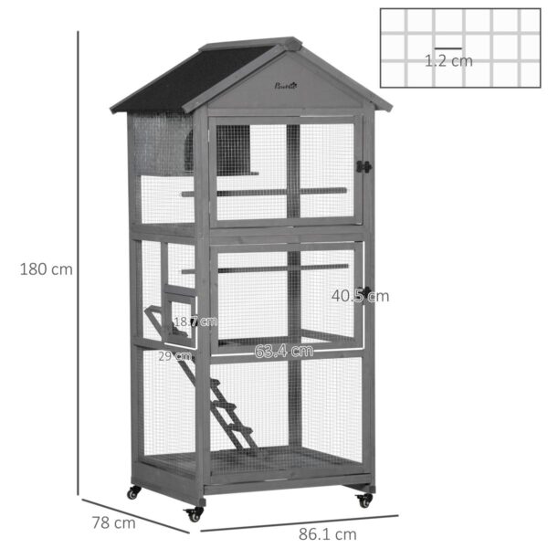 Bird Cage for Budgies - Wooden Aviary with Wheels - dimensions view