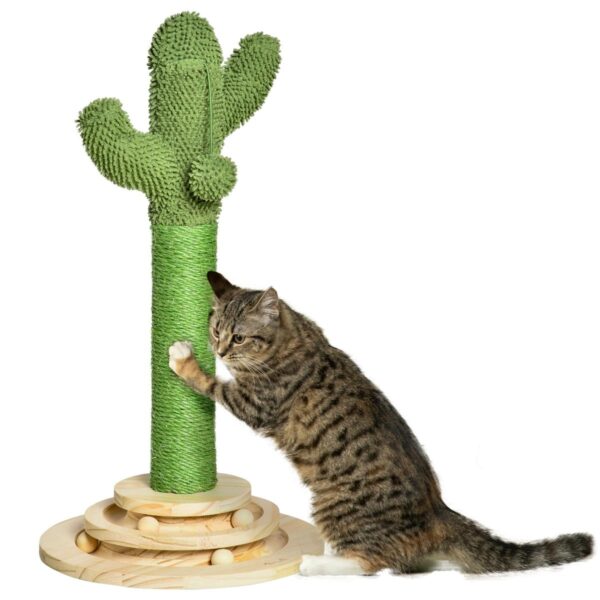 Cactus Cat Tree - Play Tower with Sisal Scratching & Ball - white background view