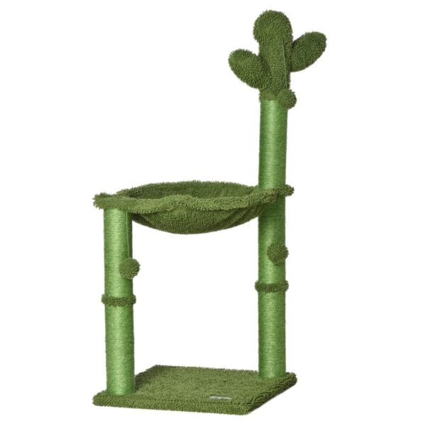 Cactus Cat Tree Tower - Sisal Scratching & Hammock - white background view