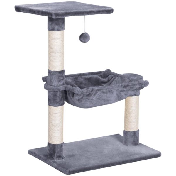 Cat Scratch Post & Tree - Indoor Activity Center with Hammock, Grey - white background view