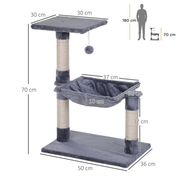 Cat Scratch Post & Tree - Indoor Activity Center with Hammock, Grey - dimensions view