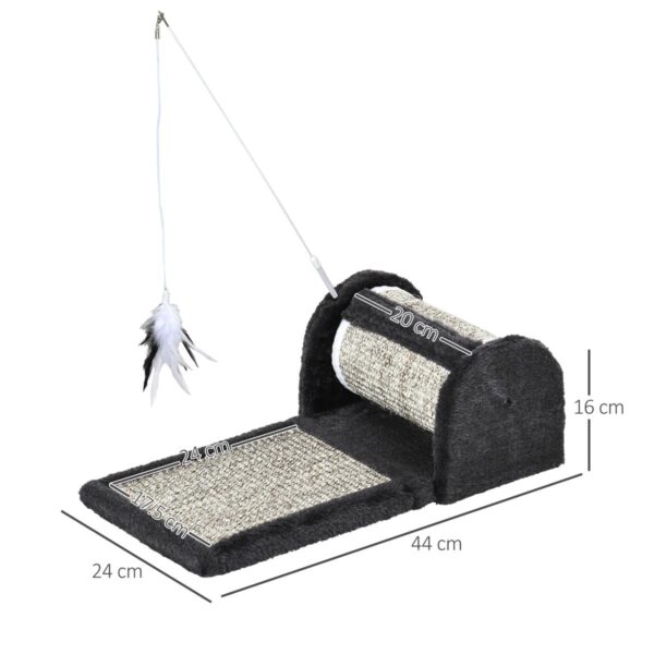Cat Scratcher Board - Sisal Mat with Roller & Feather Toy - dimensions view