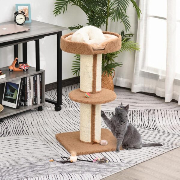 91cm Cat Tower Scratching Posts Cat Tree for Indoor Cats Kitten Activity Centre Brown - in use view