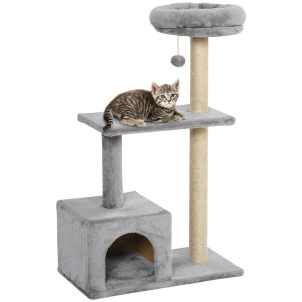 96cm Cat Tree - Condo with Sisal Posts & Dangling Ball - white background view