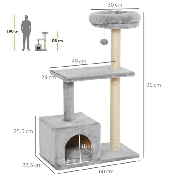 96cm Cat Tree - Condo with Sisal Posts & Dangling Ball - dimensions view