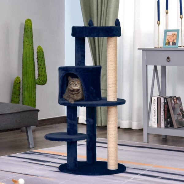 104 cm Cat Tree, Cat Condo Tree Tower, Cat Activity Centre with Scratching Posts, Plush Perches, Hanging Ball - Blue - in use view