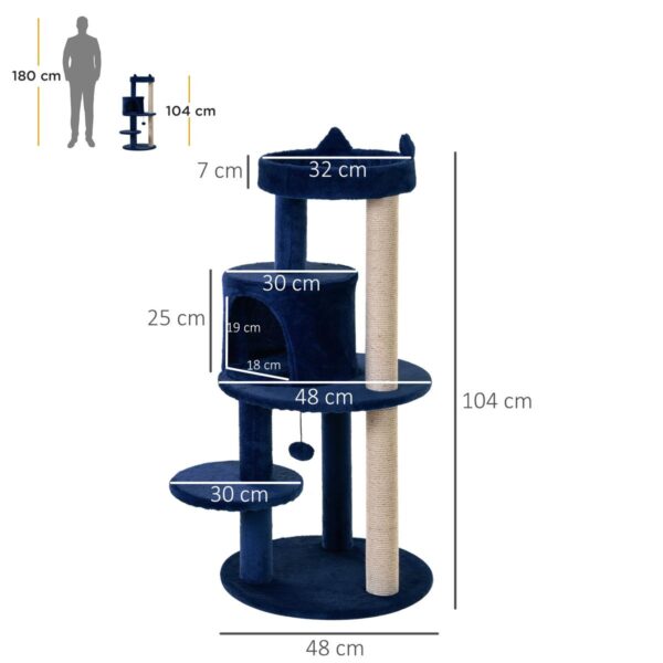 104cm Cat Tree - Condo Tower with Scratching & Plush Perches - dimensions view