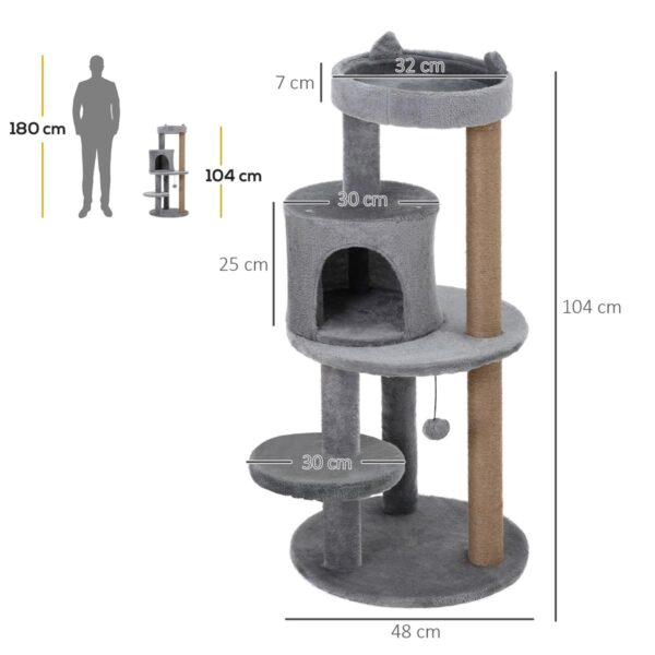 104cm Cat Tree - Condo Tower with Scratching Posts & Plush Perch - dimensions view