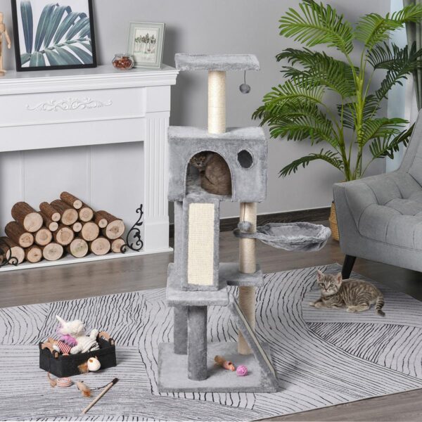 130cm Cat Tree for Indoor Cats Activity Center with Condo Scratching Post Ladders Kitty Climbing Tower Relaxing Playing - in use view