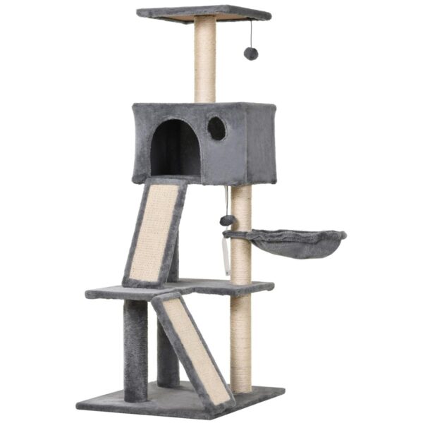 130cm Cat Tree - Indoor Activity Center with Condo, Scratching & Ladders - white background view