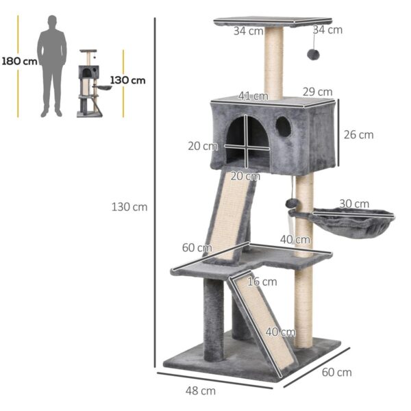 130cm Cat Tree - Indoor Activity Center with Condo, Scratching & Ladders - dimensions view