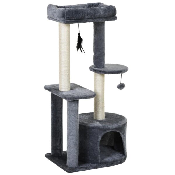100cm Cat Tree - Indoor Condo for Kittens with Scratching Posts & Toys - white background view