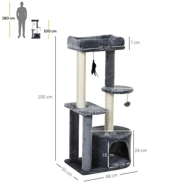 100cm Cat Tree - Indoor Condo for Kittens with Scratching Posts & Toys - dimensions view