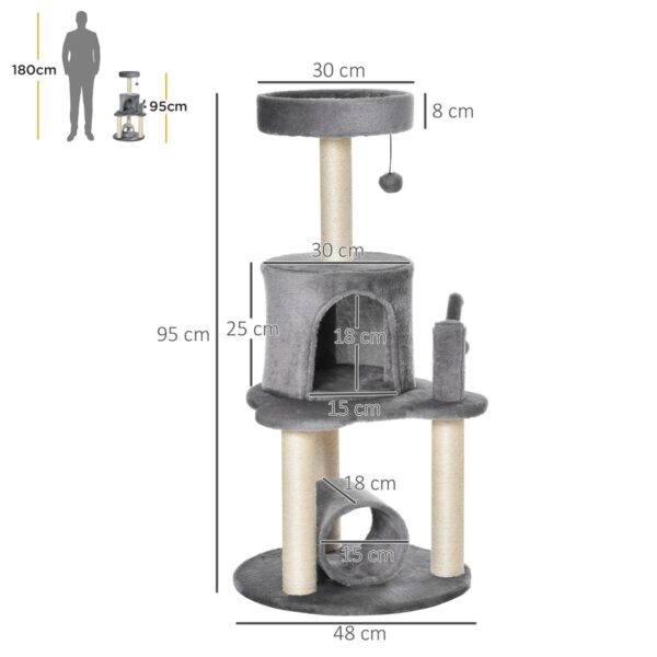 Cat Tree Tower - Climbing Center with Jute Scratcher & Tunnel - dimensions view