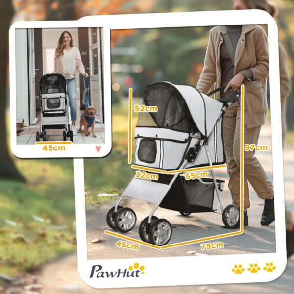 Compact Foldable Pet Stroller – Travel Carriage with Wheels (Grey) - dimensions view