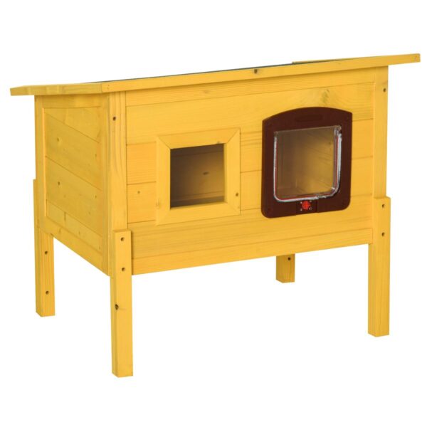 Compact Garden Wooden Cat House - Outdoor Hide Cage with Door & Window - white background view