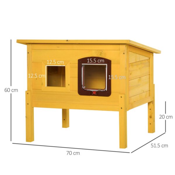 Compact Garden Wooden Cat House – Outdoor Hide Cage with Door & Window - dimensions view