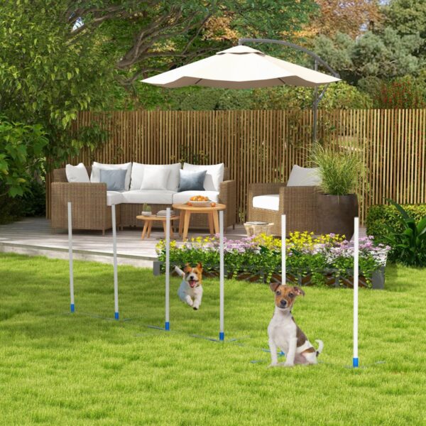 Dog Agility Equipment Training Adjustable Obstacle Course Set with 6 Weaves Poles Storage Bag for Pet Outdoor Games Exercise - in use view