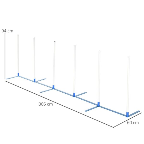 Dog Agility Course - Adjustable Set with 6 Weave Poles & Storage Bag - dimensions view
