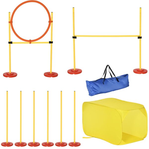 Dog Agility Obstacle Set - 5-Piece Training with High Jump & Tunnel - white background view