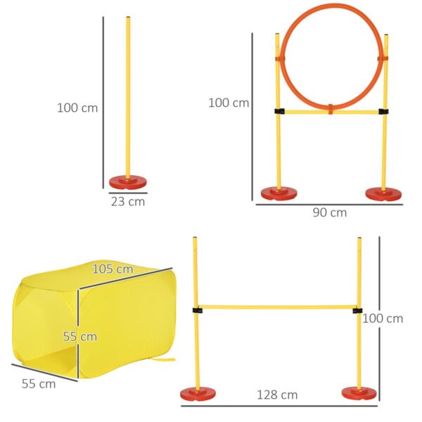 Dog Agility Obstacle Set - 5-Piece Training with High Jump & Tunnel - dimensions view