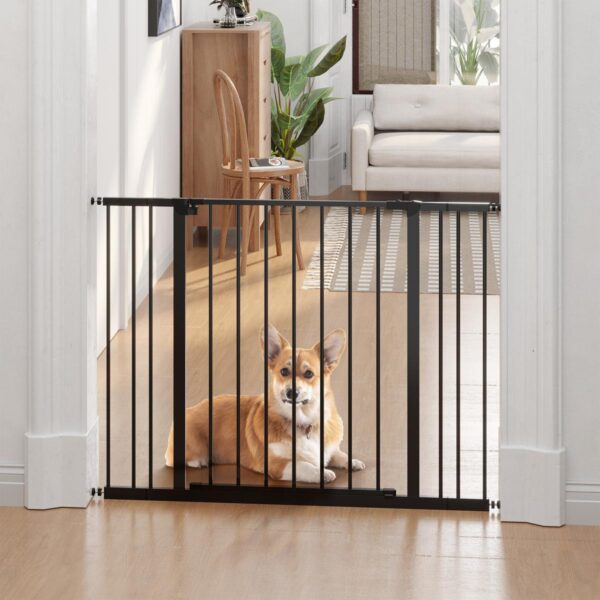 Dog Gate Pet Safety Gate Stair Barrier Pressure Fit Adjustable 76-82/86-97/101-107 cm, Black - in use view