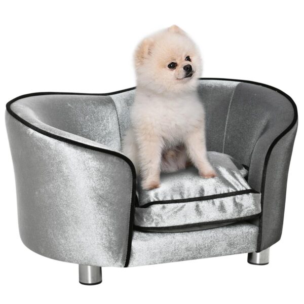 Dog Sofa Pet Chair - With Removable Cushion & Wooden Frame - white background view