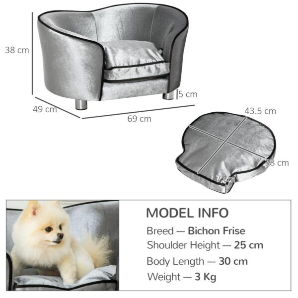 Dog Sofa Pet Chair - With Removable Cushion & Wooden Frame - dimensions view