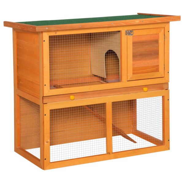 Durable Rabbit Hutch - Outdoor 2-Tier Cage Run, Open Top - white background view