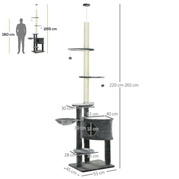 Floor-to-Ceiling Cat Tree - 5-Tier Play Tower - dimensions view