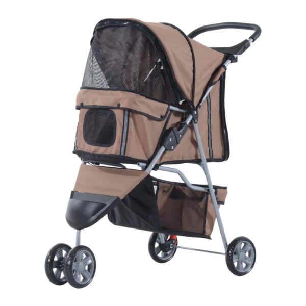 Foldable Dog Stroller - 3-Wheel Pet Pram with Storage Basket - white background view