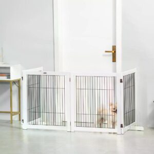 Freestanding Folding Pet Gate 4 Panels Dog Puppy Barrier with Support Feet - in use view