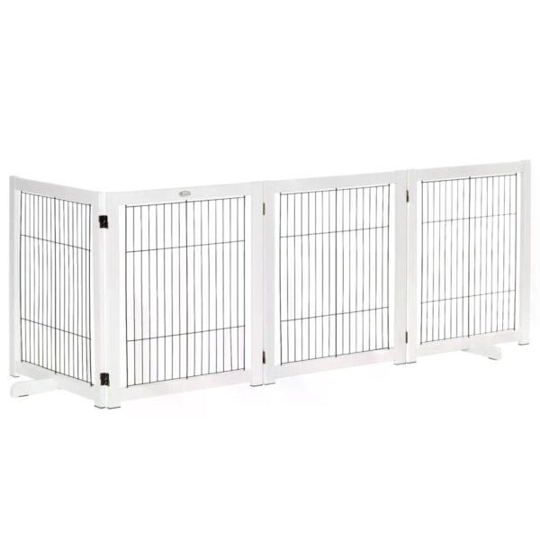 Freestanding Folding Pet Gate - 4-Panel Barrier for Dogs, White - white background view