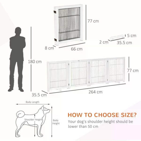 Freestanding Folding Pet Gate - 4-Panel Barrier for Dogs, White - dimensions view