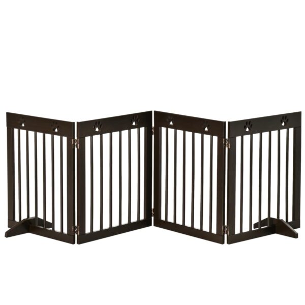 Freestanding Pet Gate - 4-Panel Wooden Barrier - white background view