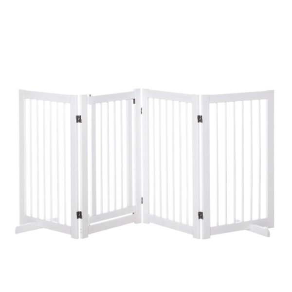 Freestanding Pet Gate - 4‑Panel Wooden Fence for Doors - white background view