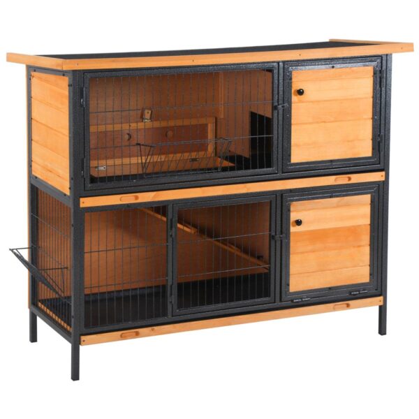 Wooden Metal Guinea Pigs Hutches Pet House Bunny with Slide-Out Tray Outdoor Light Yellow,black - in use view