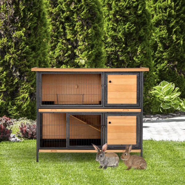 Guinea Pig Hutch - Wooden/Metal Pet House with Tray - white background view