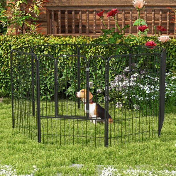 8 Panels Heavy Duty Puppy Playpen, for Large, Medium Dogs, Indoor and Outdoor Use - Black - in use view