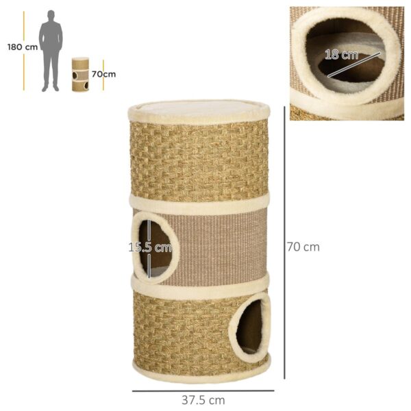 Indoor Cat Scratching Barrel - Kitten Tower with Rope & Plush Platform - dimensions view