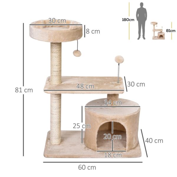 Indoor Cat Tree - Condo with Scratching, Perch & Jump Platforms, Beige - dimensions view