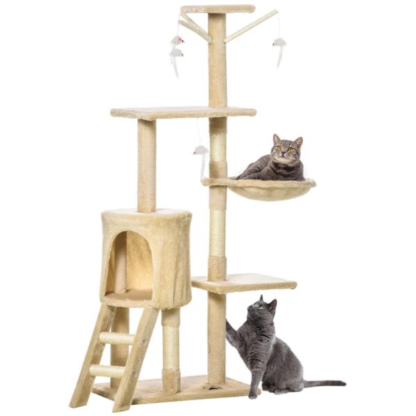 Indoor Cat Tree - 135cm Kitten Tower with Ladder & Scratching Post - white background view