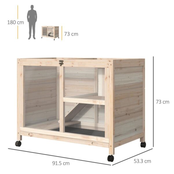 Indoor Rabbit Hutch - 2-Layer Cage with Wheels & Open Roof - dimensions view