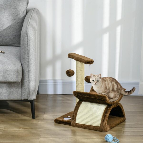 PetsMania Cat Tree, Cat Tower for Kittens, Small Cat Condo with Rotatable Top Bar, Sisal Scratching Post, Tunnel, Dangling Balls - Brown - in use view